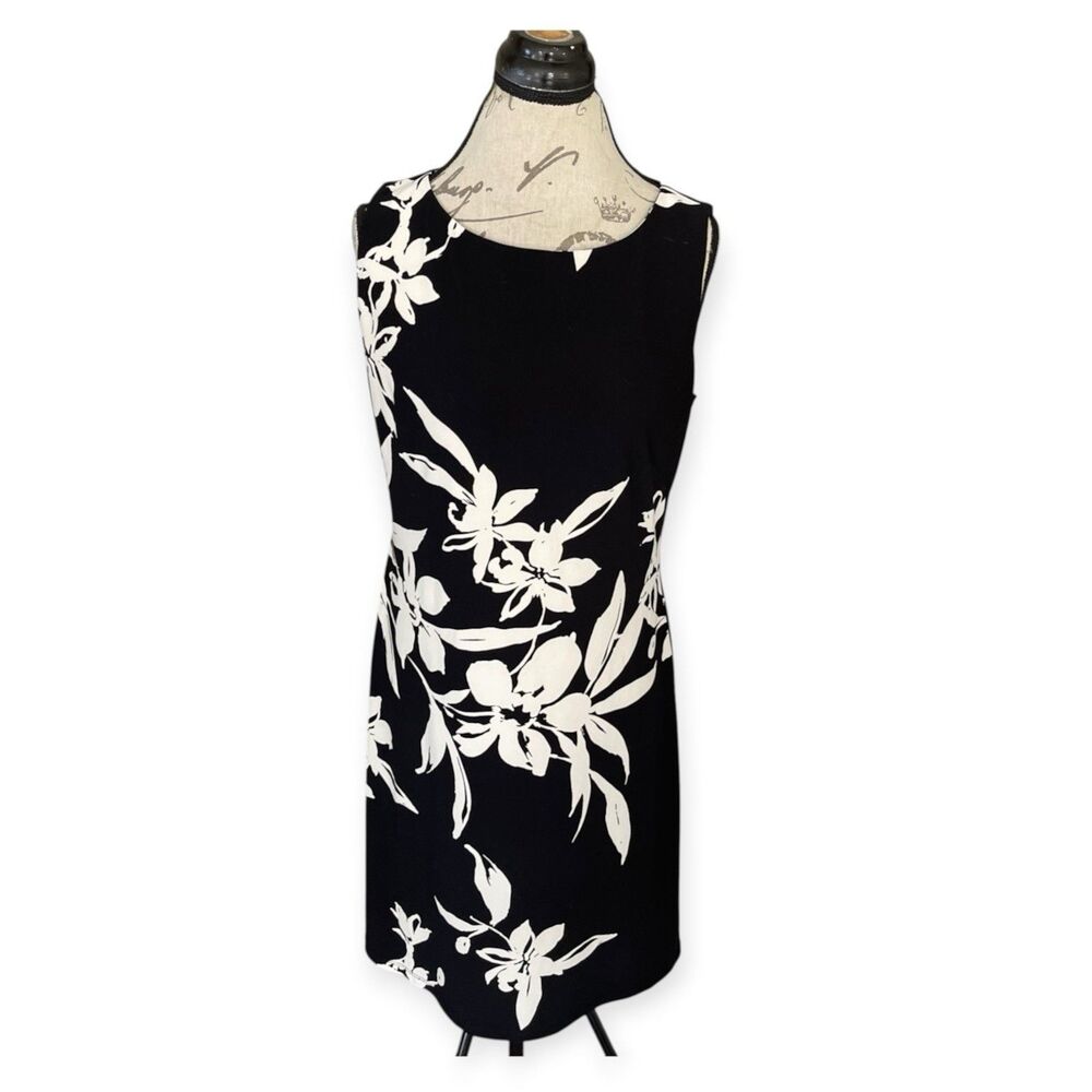 American Living Womens Dress Sz 10 Black White Floral Sheath Sleeveless Stretch - Picture 2 of 12